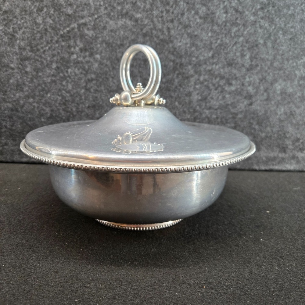 Vintage BW Buenilum Hammered Aluminum Covered Casserole Bowl Beaded Trim 10"